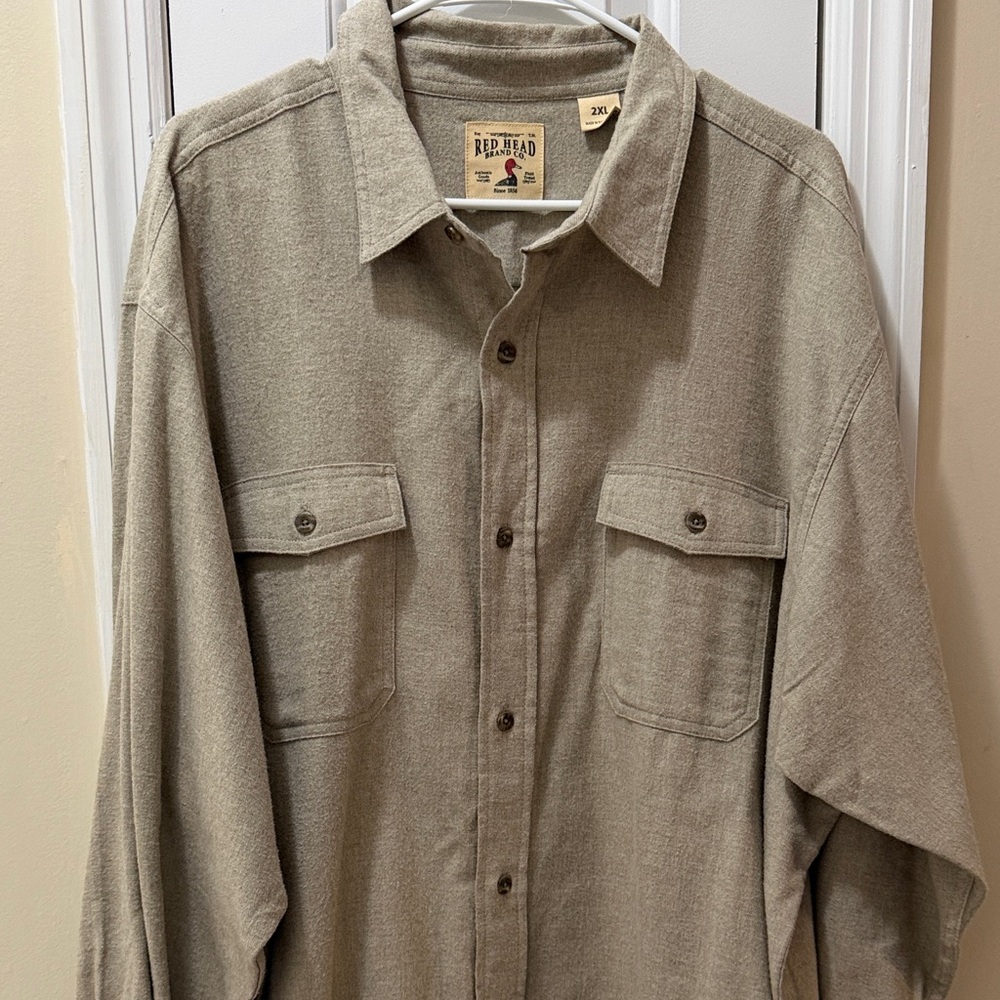 RedHead Bear Creek Solid Long Sleeve Khaki/Tan Button DownFlannel Shirt